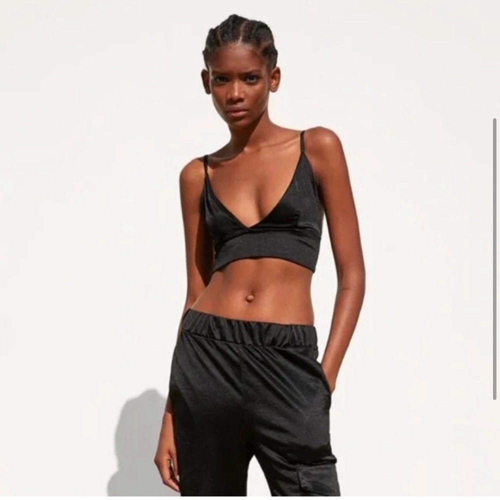 ZARA Black Satin Effect adjustable straps Bralette Top